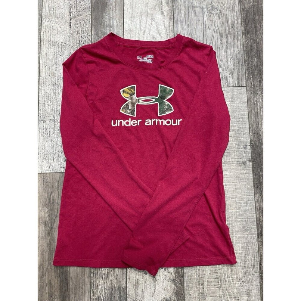 Under Armour Shirt Women's M Red Heatgear Fitted Crew Neck Long Sleeve Pullover